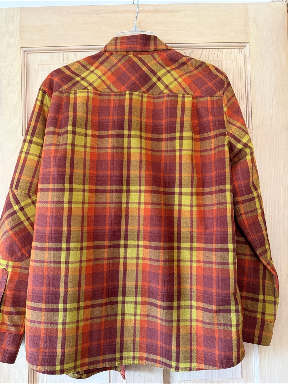 L.L. Bean Plaid Flannel Shirt - Yellow & Rust Orange - Picture 5 of 7